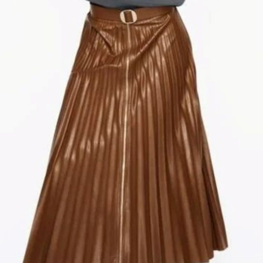 BELTED FAUX PLEATED MIDI SKIRT - ZARA     NWOT